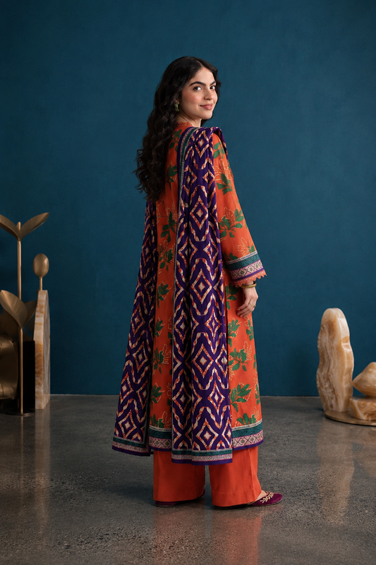 SIRAT | Rust Orange Floral & Purple Geometric 3-Piece Unstitched Lawn Collection