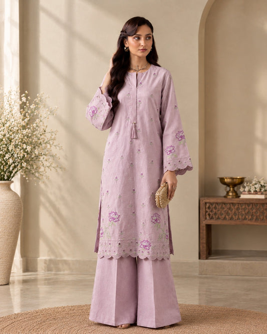 Laarfe | Dusty Lilac Purple Floral 2-Piece Unstitched Suit