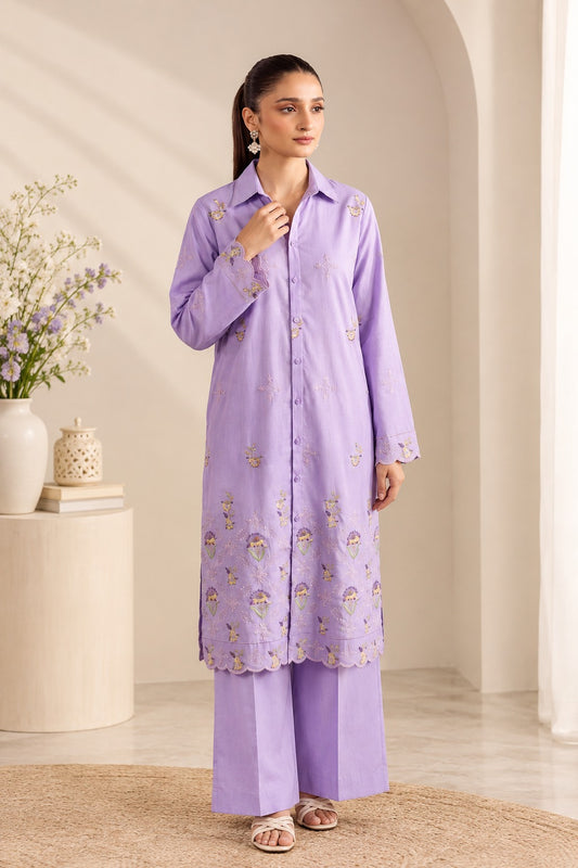 Laarfe | Soft Lavender Floral Embroidery 2-Piece Unstitched Suit