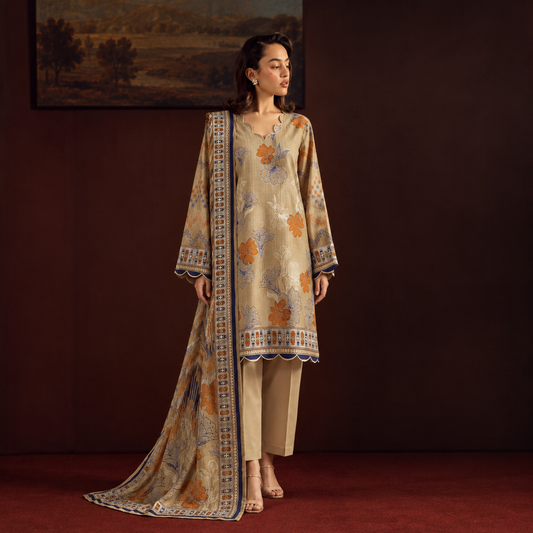 REEF | Beige, Burnt Orange & Blue Floral 3-Piece Unstitched Collection