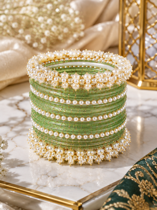 Jashn-e-Azadi | Green Pearl Bangles
