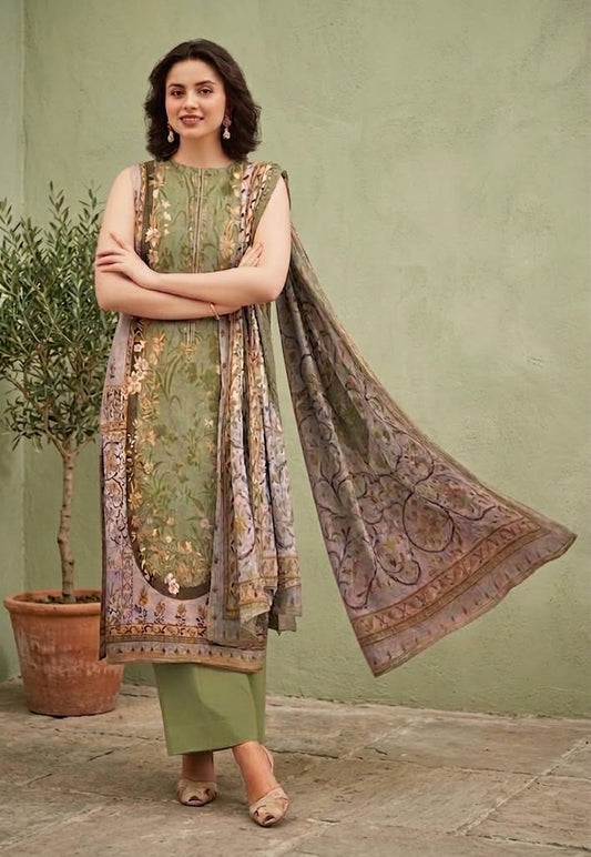 NAQSH | Sage Green Floral Printed 3-Piece Unstitched Lawn Collection