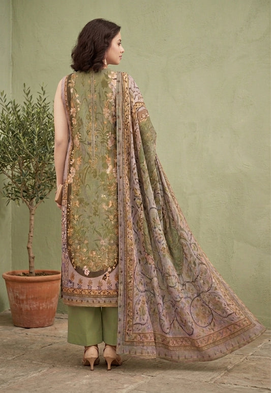 NAQSH | Sage Green Floral Printed 3-Piece Unstitched Lawn Collection