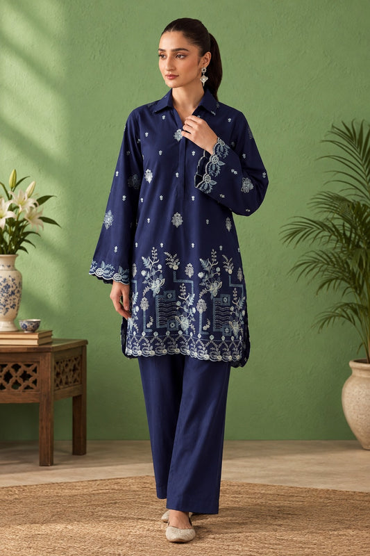 Laarfe | Deep Navy Floral Embroidery 2-Piece Unstitched Suit
