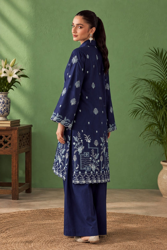 Laarfe | Deep Navy Floral Embroidery 2-Piece Unstitched Suit