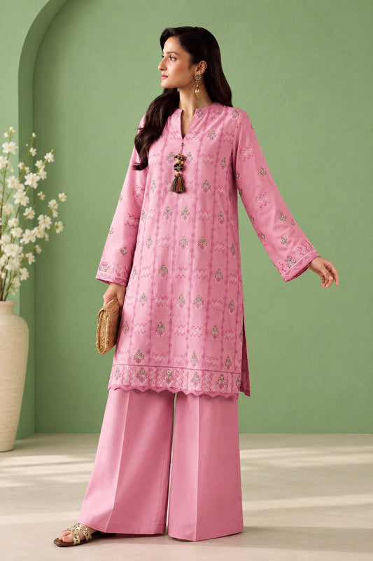 Laarfe | Soft Pink Geometric Embroidery 2-Piece Unstitched Suit