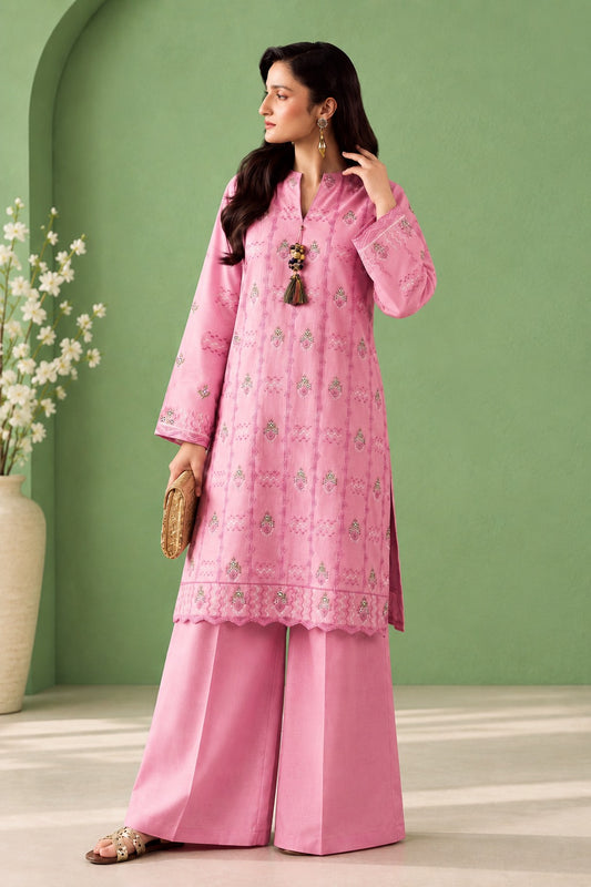 Laarfe | Soft Pink Geometric Embroidery 2-Piece Unstitched Suit